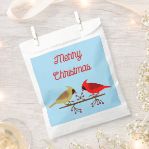 Cute Christmas Cardinals and Red Berries Custom Favour Bags