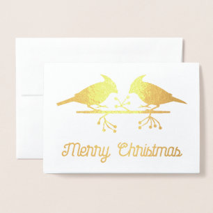 Cute Christmas Cardinals and Red Berries Custom Foil Card