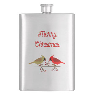 Cute Christmas Cardinals and Red Berries Custom Hip Flask