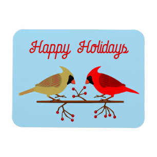 Cute Christmas Cardinals and Red Berries Custom Magnet