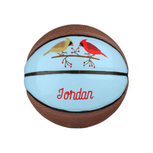 Cute Christmas Cardinals and Red Berries Custom Mini Basketball