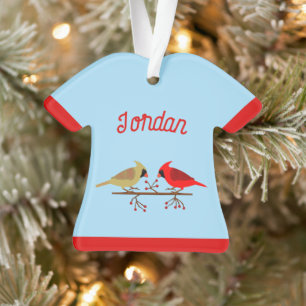 Cute Christmas Cardinals and Red Berries Custom Ornament