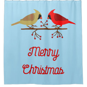 Cute Christmas Cardinals and Red Berries Custom Shower Curtain