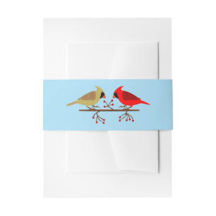 Cute Christmas Cardinals and Red Berries Invitation Belly Band