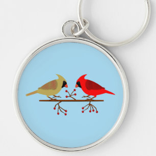 Cute Christmas Cardinals and Red Berries Key Ring