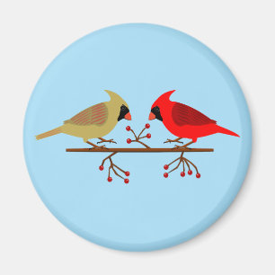 Cute Christmas Cardinals and Red Berries Magnet