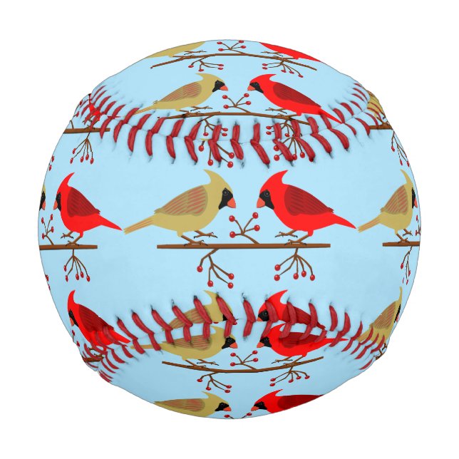 Cute Christmas Cardinals and Red Berries Patterned Baseball (Front)