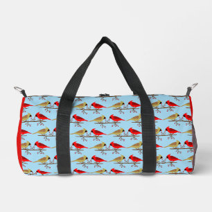 Cute Christmas Cardinals and Red Berries Patterned Duffle Bag