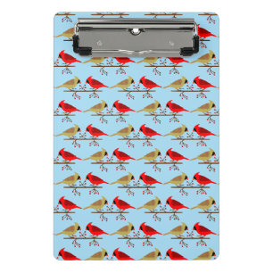 Cute Christmas Cardinals and Red Berries Patterned Mini Clipboard