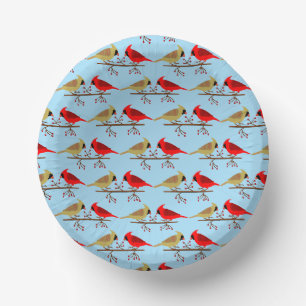 Cute Christmas Cardinals and Red Berries Patterned Paper Plate