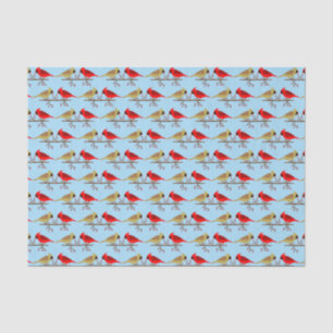 Cute Christmas Cardinals and Red Berries Patterned Tissue Paper