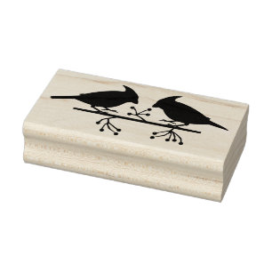 Cute Christmas Cardinals and Red Berries Rubber Stamp