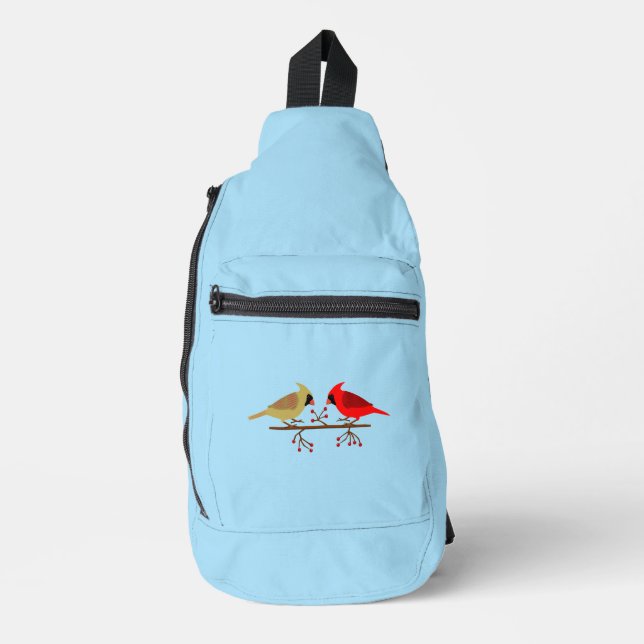 Cute Christmas Cardinals and Red Berries Sling Bag (Front)