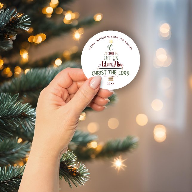 Cute Christmas Carol Typography Tree Personalised Classic Round Sticker (Cute Christmas Carol Typography Tree Personalized Classic Round Sticker)