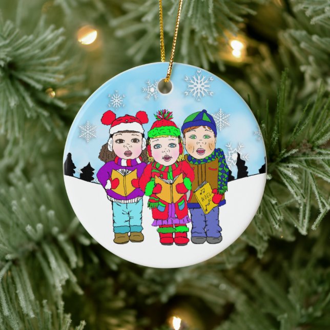 Cute Christmas Carolers Personalised Holiday Ceramic Tree Decoration (Tree)
