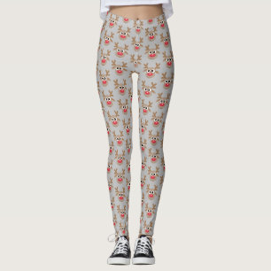 Cute Christmas Cartoon Reindeer Pattern Grey Leggings