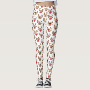 Cute Christmas Cartoon Reindeer Pattern Leggings
