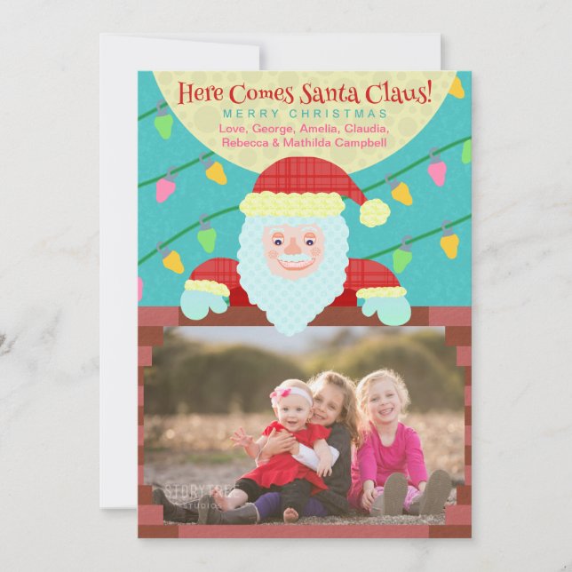 Cute Christmas Cartoon Santa Claus Custom Photo Holiday Card (Front)