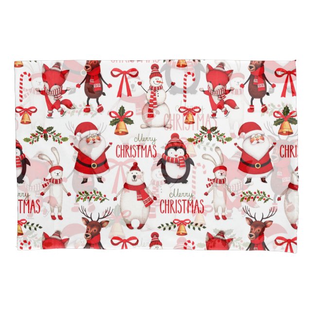 Cute Christmas Cartoons Pattern Pillowcase (Front)
