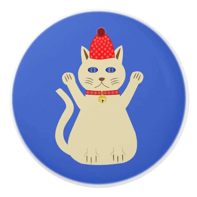 Cute Christmas Cat Ceramic Knob (Front)