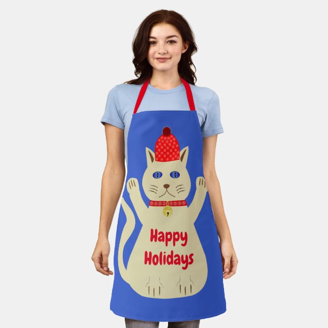 Cute Christmas Cat Custom Apron (Worn)