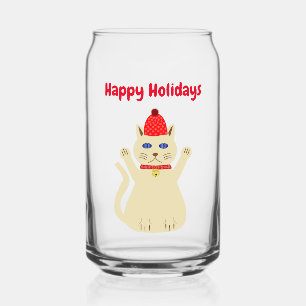 Cute Christmas Cat Custom Can Glass