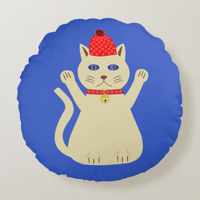 Cute Christmas Cat Custom Double Sided Round Cushion (Front)