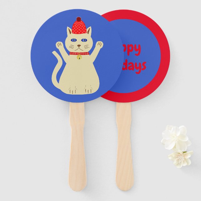 Cute Christmas Cat Custom Hand Fan (Front and Back)