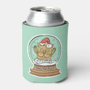 Cute Christmas Cat custom monogram can cooler