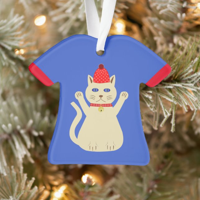 Cute Christmas Cat Custom Name Ornament (Tree)