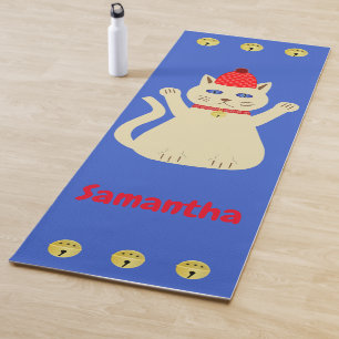 Cute Christmas Cat Custom Name Yoga Mat
