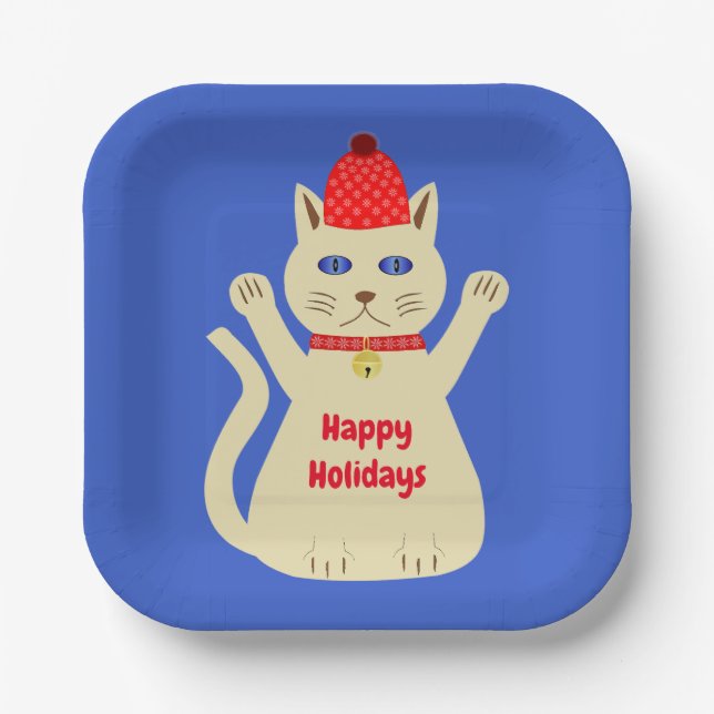 Cute Christmas Cat Custom Paper Plate (Front)