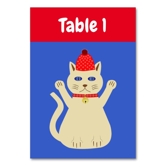 Cute Christmas Cat Custom Party Table Number (Front)