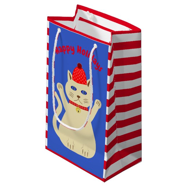 Cute Christmas Cat Custom Small Gift Bag (Front Angled)
