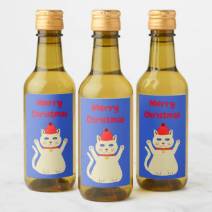 Cute Christmas Cat Custom Wine Label