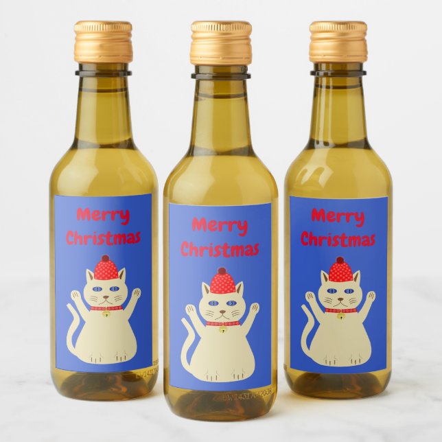 Cute Christmas Cat Custom Wine Label (Bottles)