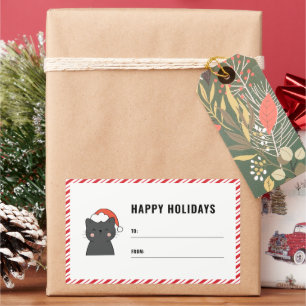 Cute Christmas Cat Gift Tag To From Sticker