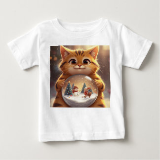 Cute Christmas Cat Holding Snow Globe Art Baby T-S Baby T-Shirt