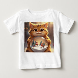 Cute Christmas Cat Holding Snow Globe Art Baby T-Shirt
