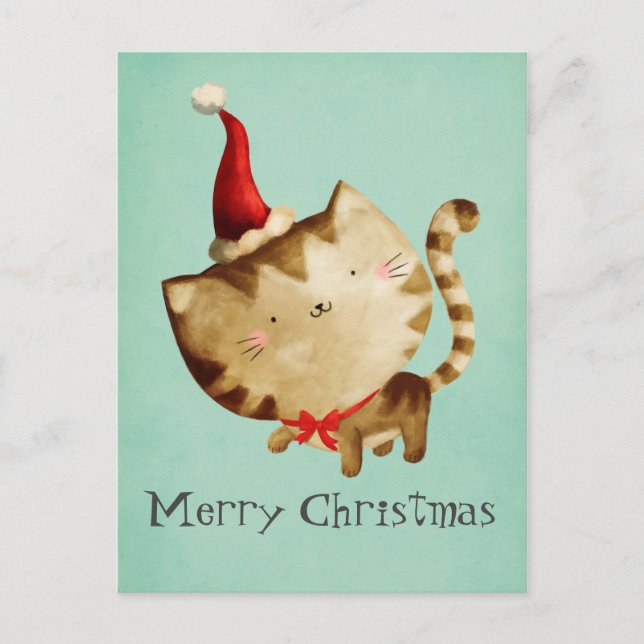 Cute Christmas Cat Holiday Postcard (Front)