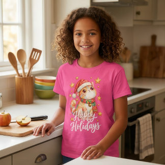 Cute Christmas Cat Illustration with Festive Charm T-Shirt
