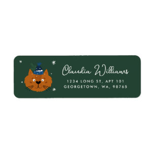Cute Christmas Cat in Knit Hat Return Address