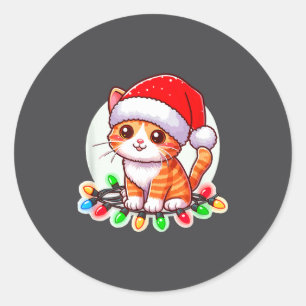 Cute Christmas Cat In Santa Hat  Classic Round Sticker