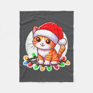 Cute Christmas Cat In Santa Hat  Fleece Blanket