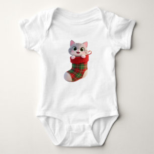 Cute Christmas Cat in Stocking Baby Jersey T-Shirt Baby Bodysuit
