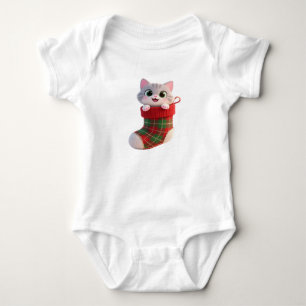 Cute Christmas Cat in Stocking Baby Jersey T-Shirt Bodysuit