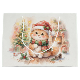 Cute Christmas Cat Large Gift Bag