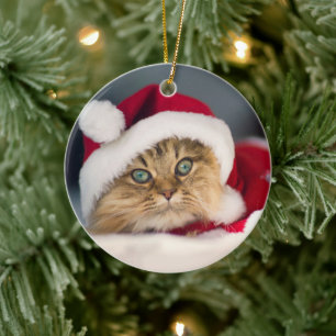 Cute Christmas cat lying Ceramic Tree Decoration