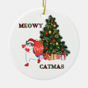 Cute Christmas Cat Meowy Catmas Ceramic Tree Decoration