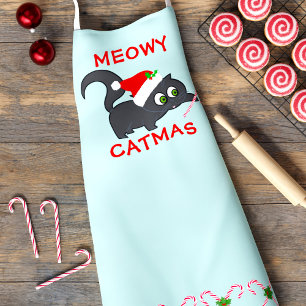 Cute Christmas Cat Meowy Catmas Holiday Apron